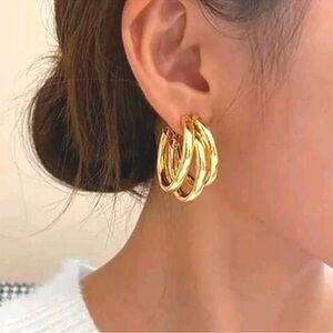 Modern TRIPLE Gold EARRINGS
